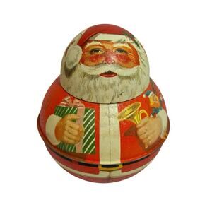 Vintage Santa Claus With Presents Roly Poly Christmas Bristol Ware 1984 Tin
